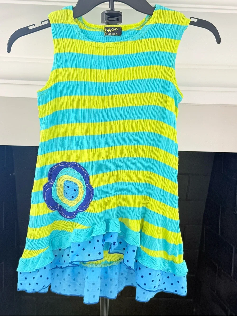 Zaza Couture Turquoise & Lime Striped Ruffle Matching Set